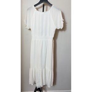 Sirenlily White Swiss Dot Smocked Midi Dress SD9939 Womens Medium Cottagecore